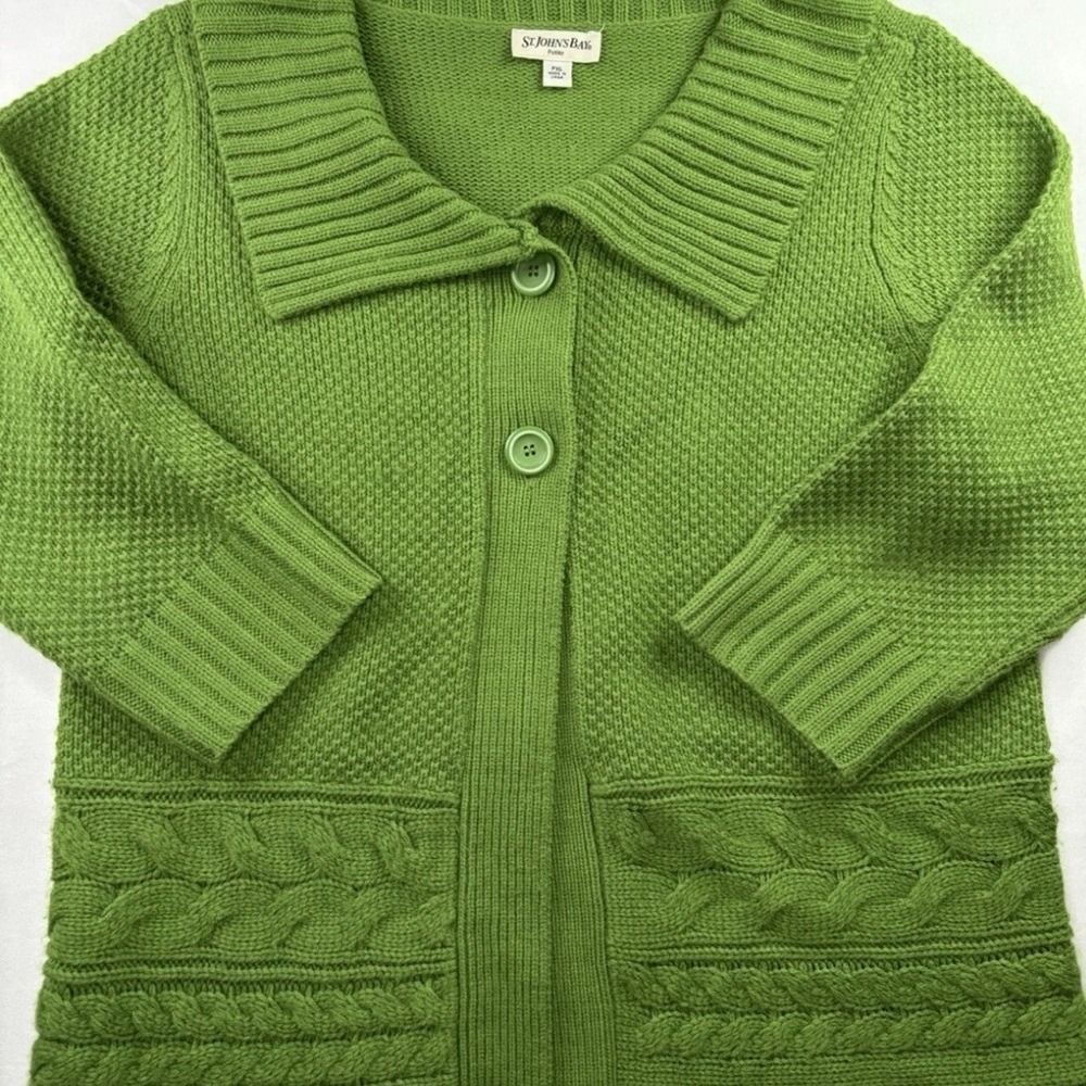 St.‎ Johns Bay Cardigan Sweater Womens PXL Green Excellent Cable Knit Pockets